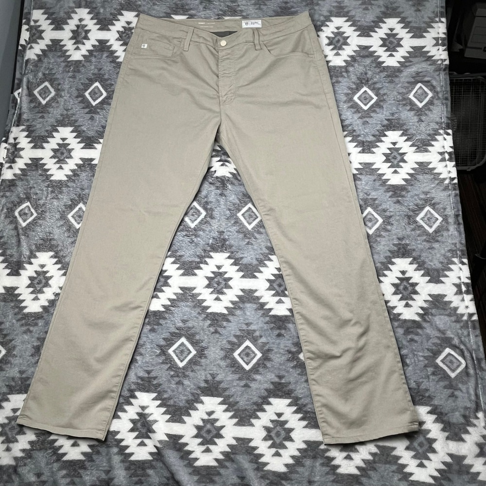 AG Adriano Goldschmied Everett Slim‎ Straight Khaki Pants Mens 38x32 Tan Stretch